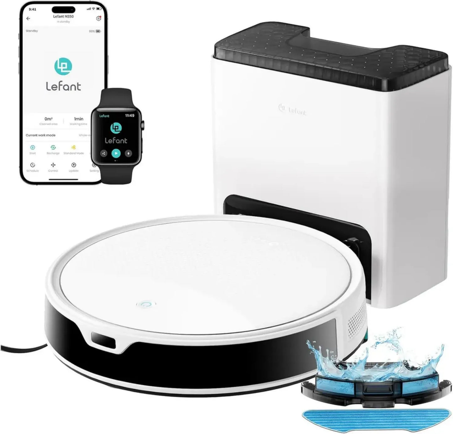 Lefant M350 Robot Aspirateur 3-en-1 avec Station Auto-Vidante, Navigation Laser Avancée, 6000Pa, Compatible WiFi et Alexa, Idéal pour Sols et Tapis