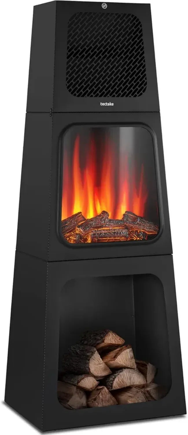 Poêle Électrique sur Pied Tectake, Cheminée avec Effet Flamme, 2 Niveaux de Chauffage 900/1800W, 45x35x120 cm, Thermostat Ajustable